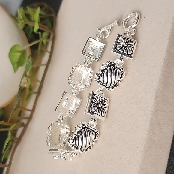 Silver Boho Design Link Bracelet Toggle Clasp - Picture 7 of 9